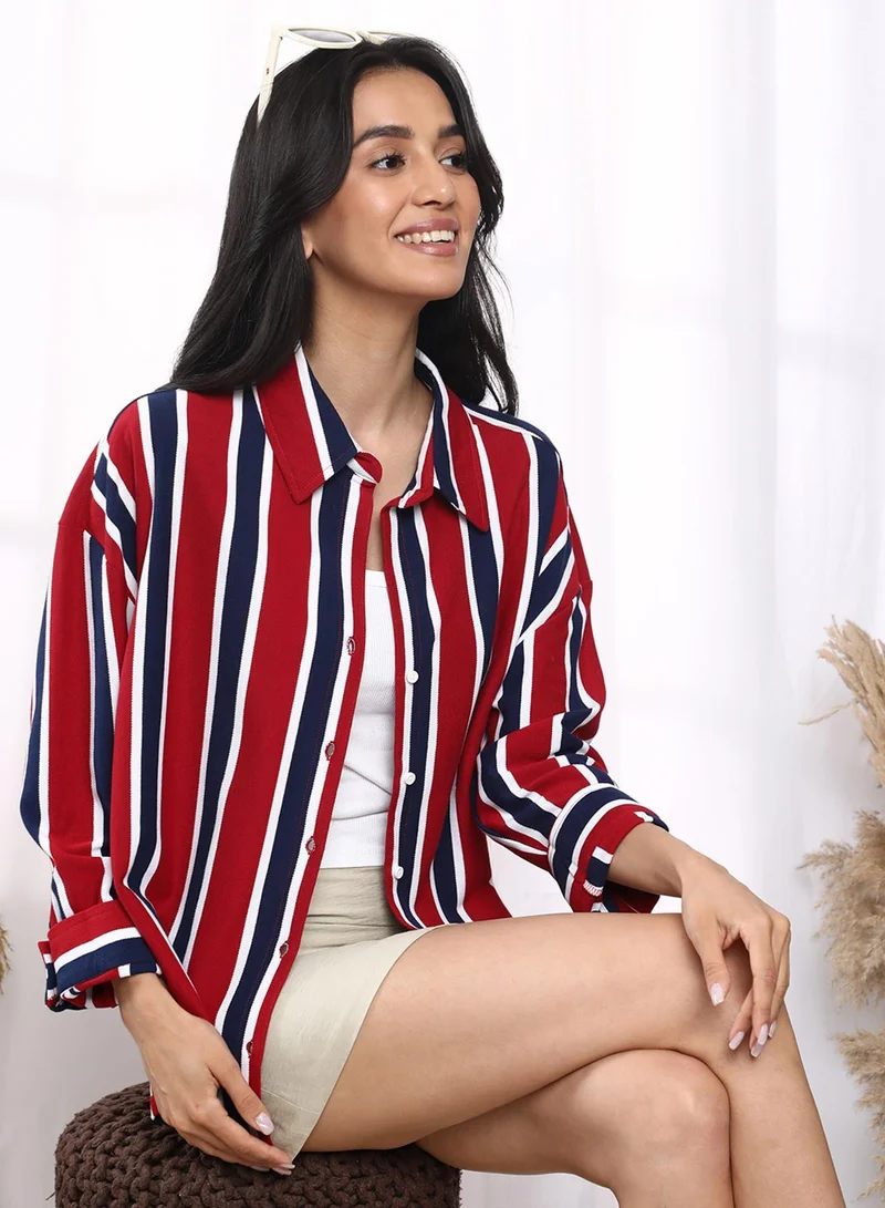 بينيا كولادا قميص يشبه الصندوق باللونين الأحمر القرمزي والأزرق الداكن للنساء
