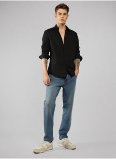 Dennis Lingo Slim Fit Black Men's Casual Spread Collar Shirt, Full Sleeves, 100% Cotton,  - Image 5