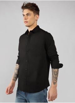 Dennis Lingo Slim Fit Black Men's Casual Spread Collar Shirt, Full Sleeves, 100% Cotton,  - Image 2