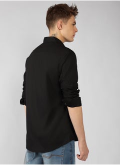 Dennis Lingo Slim Fit Black Men's Casual Spread Collar Shirt, Full Sleeves, 100% Cotton,  - Image 3