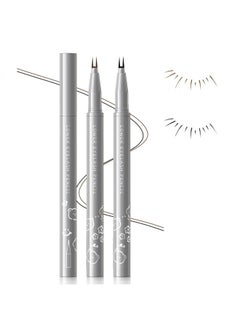 Double Tip Lower Eyelash Pencil Waterproof Antismudge Dual Pronged Bottom Eyelashes Pen Super Slim Eye Liner Liquid Eyeliner Natural 3D Under Lashes For Eye Makeup (Black+Brown 2Pcs)
