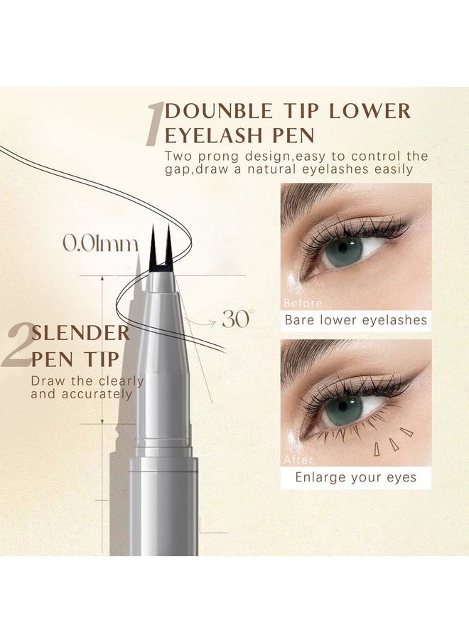 NewBang - Double Tip Lower Eyelash Pencil Waterproof Antismudge Dual Pronged Bottom Eyelashes Pen Super Slim Eye Liner Liquid Eyeliner Natural 3D Under Lashes For Eye Makeup (Black+Brown 2Pcs) - Image 1