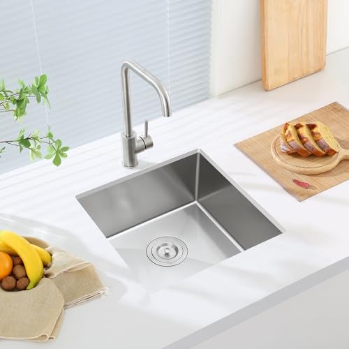 ROVATE Bar Sink, ROVATE 15 x 15 x 8 inch Bar or Prep Kitchen Sink Undermount, Single Bowl T-304 Stainless Steel Small Sinks Handmade with Strainer - Image 1
