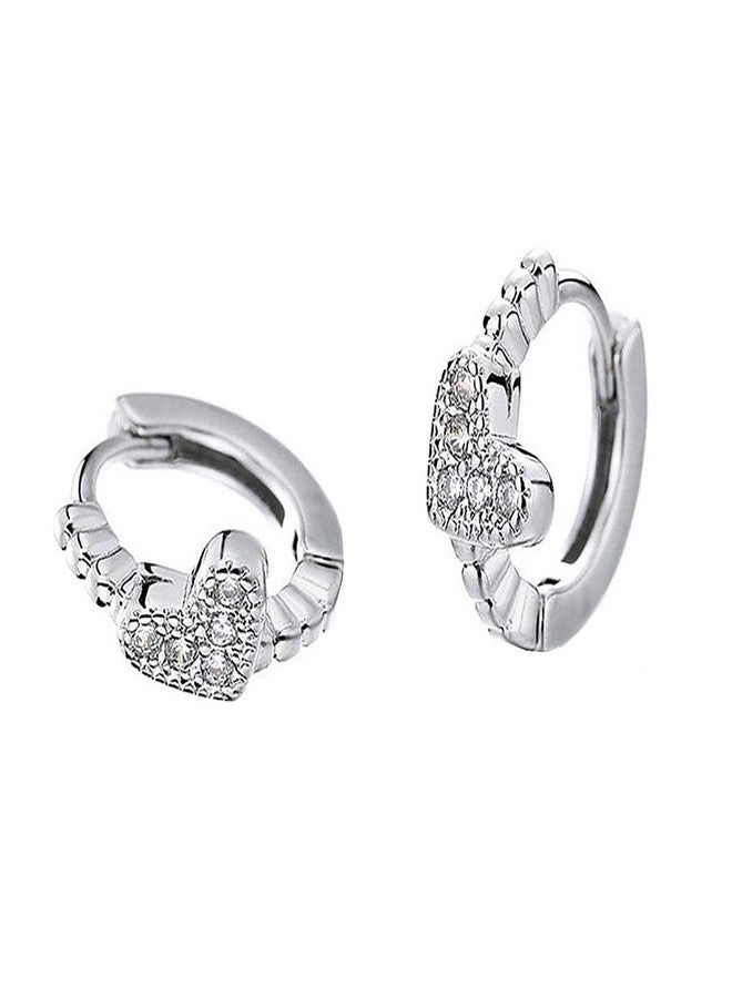 Dtja CZ Sideways Heart Cartilage Small Hoop Earrings for Women Cubic Zirconia Tiny Love Beaded Huggie Hoops Hypoallergenic Earring Delicate Birthday Holiday Easter Gift 7mm - Image 1