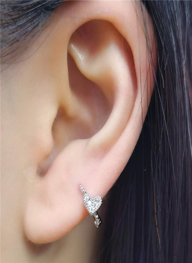 Dtja CZ Sideways Heart Cartilage Small Hoop Earrings for Women Cubic Zirconia Tiny Love Beaded Huggie Hoops Hypoallergenic Earring Delicate Birthday Holiday Easter Gift 7mm - Image 2