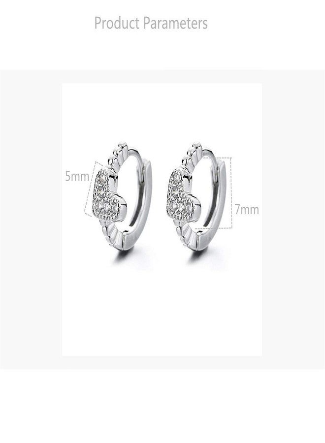 Dtja CZ Sideways Heart Cartilage Small Hoop Earrings for Women Cubic Zirconia Tiny Love Beaded Huggie Hoops Hypoallergenic Earring Delicate Birthday Holiday Easter Gift 7mm - Image 5