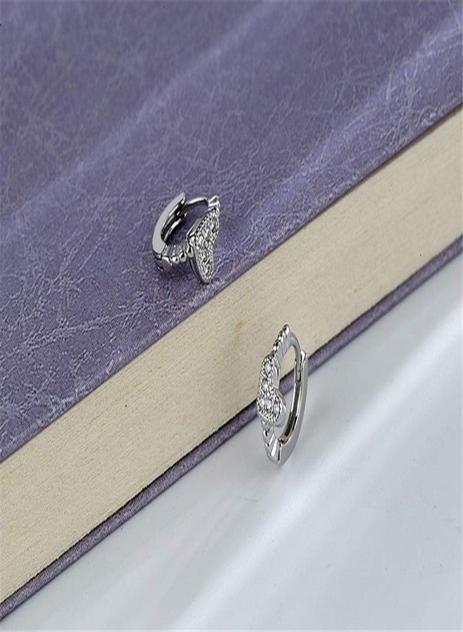 Dtja CZ Sideways Heart Cartilage Small Hoop Earrings for Women Cubic Zirconia Tiny Love Beaded Huggie Hoops Hypoallergenic Earring Delicate Birthday Holiday Easter Gift 7mm - Image 4