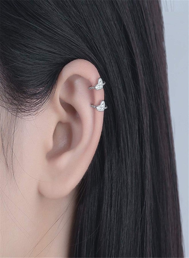 Dtja CZ Sideways Heart Cartilage Small Hoop Earrings for Women Cubic Zirconia Tiny Love Beaded Huggie Hoops Hypoallergenic Earring Delicate Birthday Holiday Easter Gift 7mm - Image 3