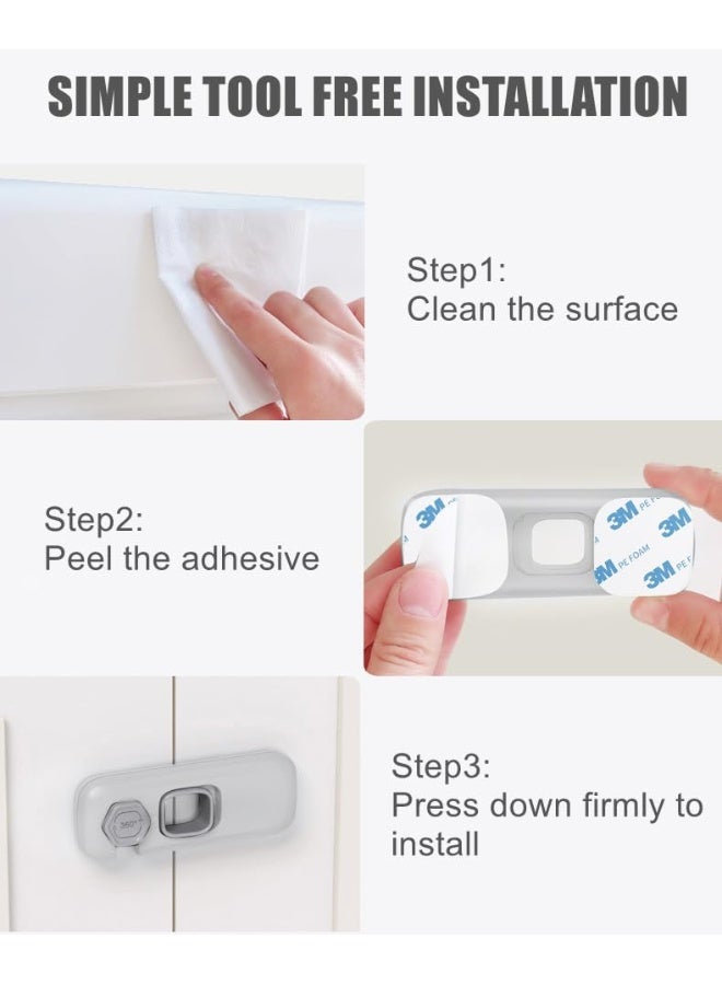 QYESWHSR 5 Pack Child Proof Refrigerator Lock, Fridge Locks for Kids with Sticky Adhesive Pads, Child Safety Locks for Doors, RV Refrigerator, Oven Lock Child Safety Baby Cabinet Locks - Grey Updated - Image 5