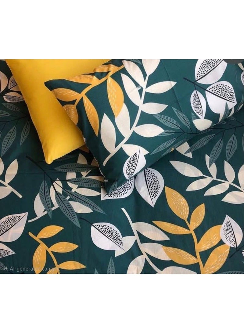 MOVEX Flat Bed Sheet Set 4 Pieces Cotton Amreya Size 160cm - Green Floral Shapes - Includes 1 Sheet, 1 Pillow Case and 2 Khadia - Made in Egypt - Image 3