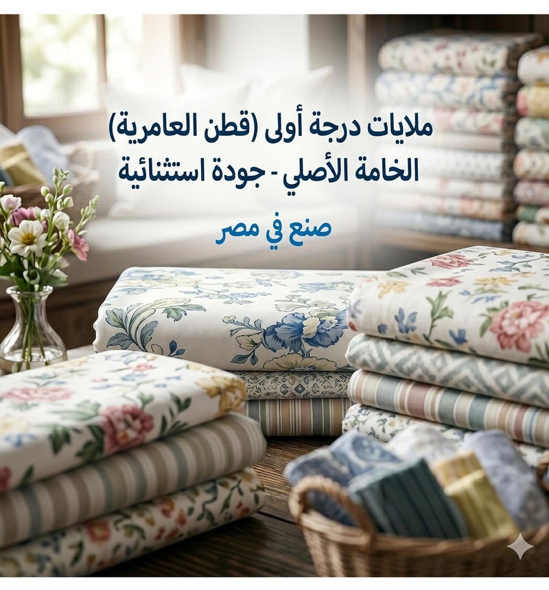 MOVEX Flat Bed Sheet Set 4 Pieces Cotton Amreya Size 160cm - Green Floral Shapes - Includes 1 Sheet, 1 Pillow Case and 2 Khadia - Made in Egypt - Image 5