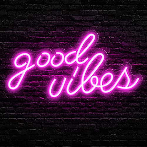 Olekki Pink Good Vibes Neon Sign - Neon Lights for Bedroom, LED Neon Signs for Wall Decor (16.1 x 8.3 inch) - Image 1