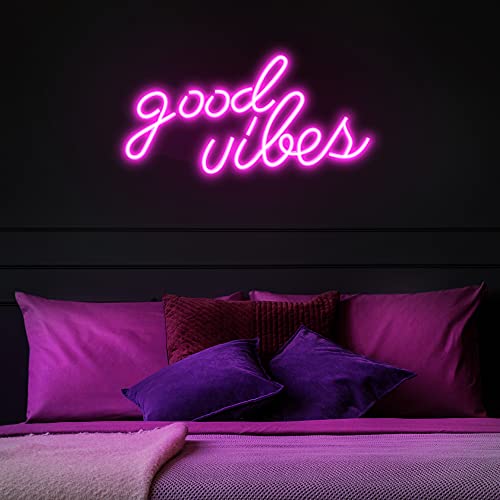 Olekki Pink Good Vibes Neon Sign - Neon Lights for Bedroom, LED Neon Signs for Wall Decor (16.1 x 8.3 inch) - Image 2