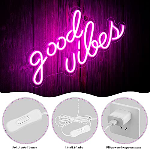 Olekki Pink Good Vibes Neon Sign - Neon Lights for Bedroom, LED Neon Signs for Wall Decor (16.1 x 8.3 inch) - Image 5