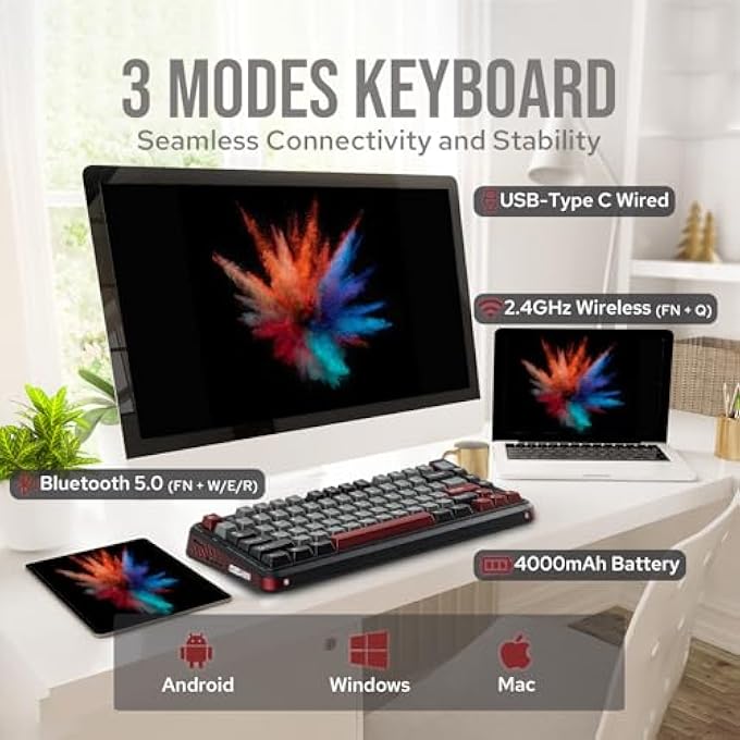 rayihni VIBE75 V2 75% WIRELESS GAMING KEYBOARD WITH SCREEN MODULE, HOT SWAPPABLE CREAMY MECHANICAL KEYBOARD WITH SEAL STRUCTURE, BT5.0/2.4GHZ/USB-C, RGB, QWERTY (BLACK) - Image 3