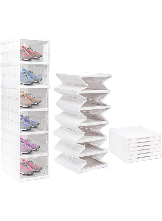 DUNISO 6 Tier Shoe Boxes,Stackable Shoe Storage Organizer Boxes，Easy Installation All in One Shoe Rack Organizer with Doors， Foldable，Space Saving，for Closet Entryway Containers Bins ，34.5*25.5*105cm，White - Image 2