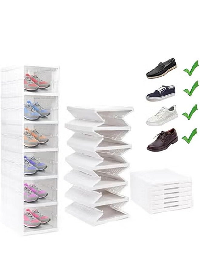 DUNISO 6 Tier Shoe Boxes,Stackable Shoe Storage Organizer Boxes，Easy Installation All in One Shoe Rack Organizer with Doors， Foldable，Space Saving，for Closet Entryway Containers Bins ，34.5*25.5*105cm，White - Image 1