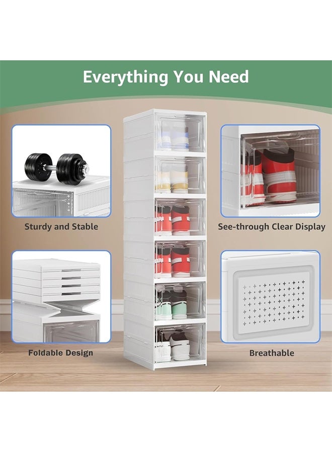 DUNISO 6 Tier Shoe Boxes,Stackable Shoe Storage Organizer Boxes，Easy Installation All in One Shoe Rack Organizer with Doors， Foldable，Space Saving，for Closet Entryway Containers Bins ，34.5*25.5*105cm，White - Image 4