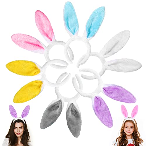 YUJUN 6PCS Plush Bunny Ears Headband Easter MultiColor Cute Rabbits Ears Hairbands for Easter Kids Game and Easter Party Favors - Image 1