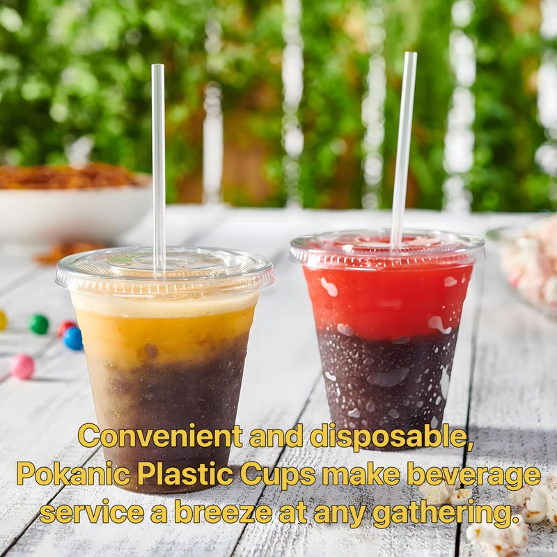 Pokanic Plastic Clear Cups 12 oz with Lids and Straws 25 Set Disposable Cold Beverage Drinking Iced Coffee Water Juice Tea Party Travel Cafe Restaurant School Office Home Kitchen (25 Set  12 oz) - Image 4