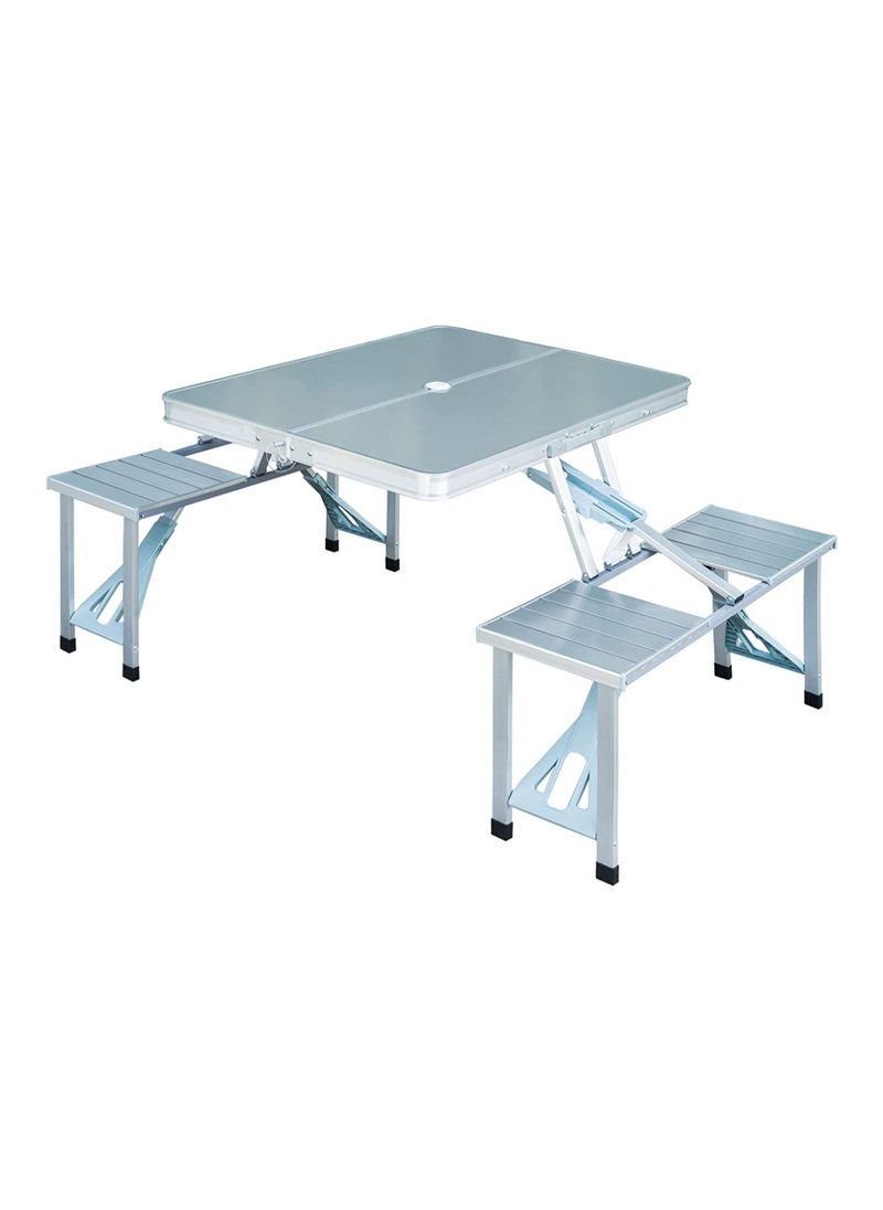 Folding Camping Picnic Table with 4 Seats with Garden Umbrella Hole Portable Table Aluminum Alloy Frame with Soft Handle Suitable for Barbecue Travel Outing