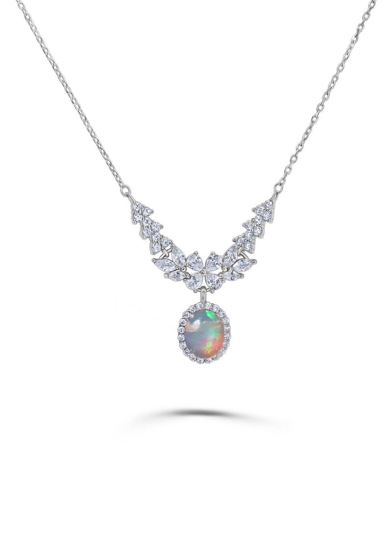 Natural White Opal Necklace – Platinum-Plated 925 Sterling Silver  - Image 1