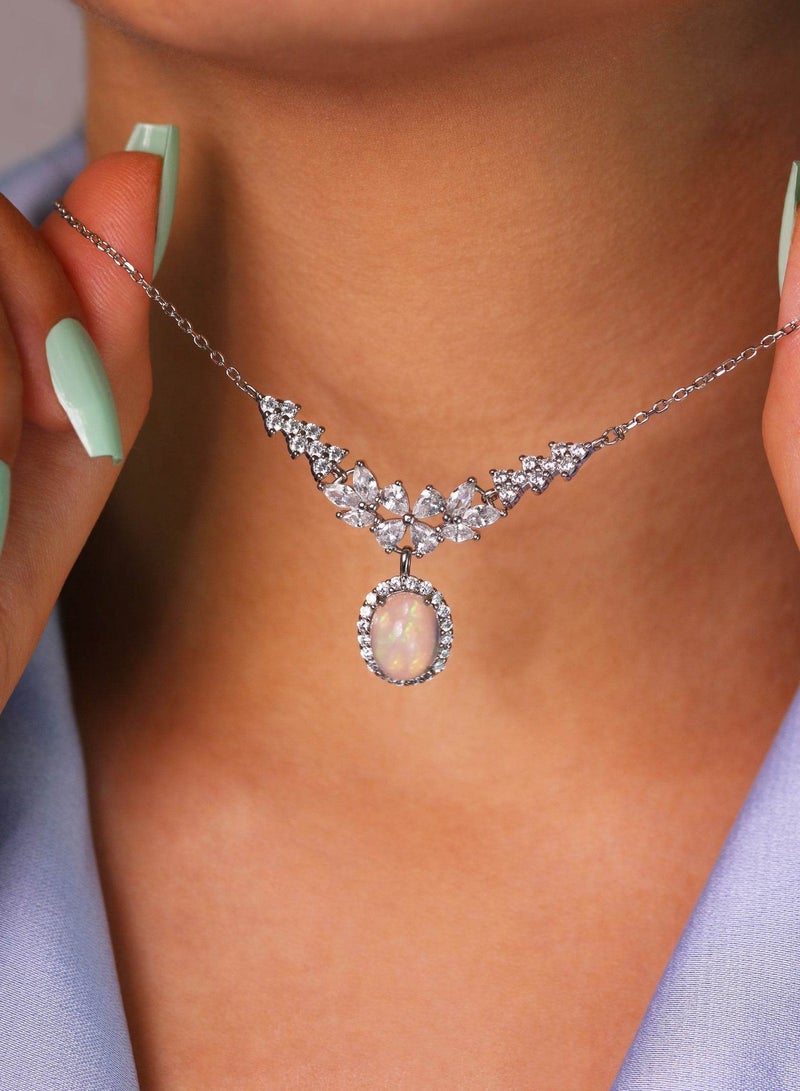 Natural White Opal Necklace – Platinum-Plated 925 Sterling Silver  - Image 3
