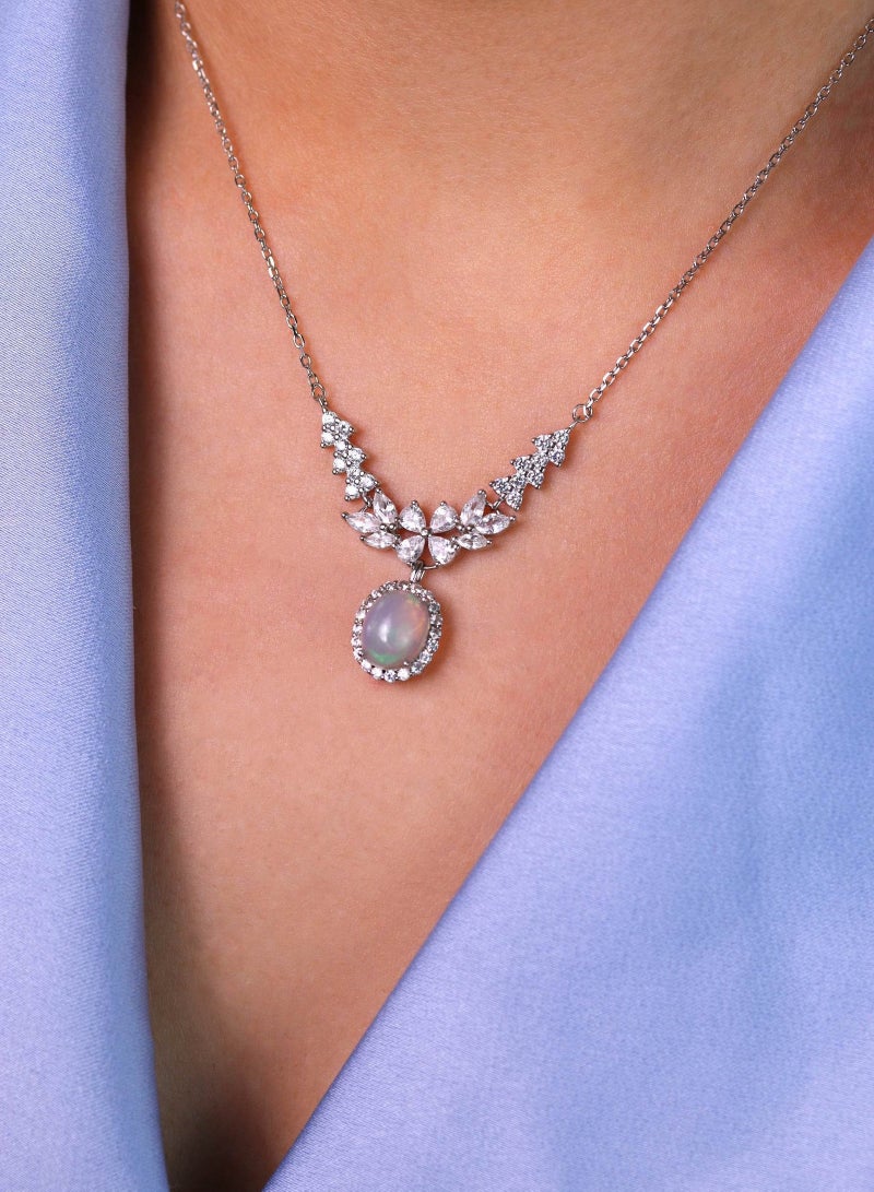 Natural White Opal Necklace – Platinum-Plated 925 Sterling Silver  - Image 4