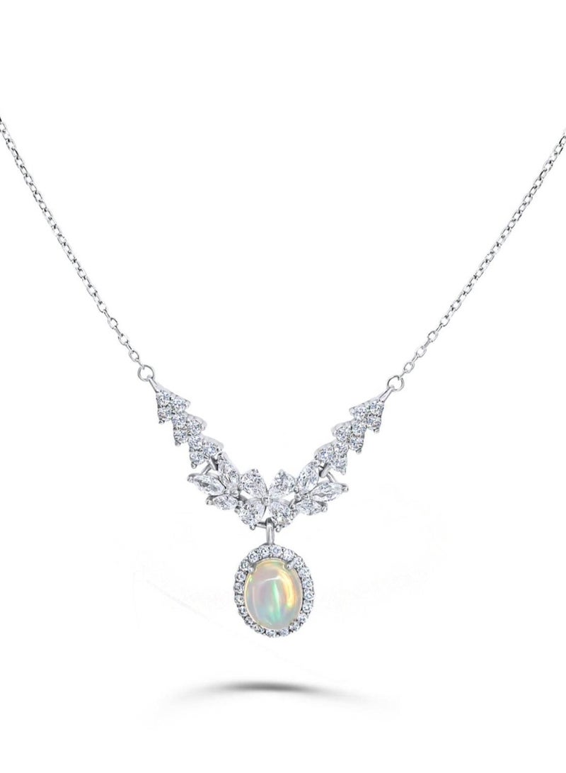 Natural White Opal Necklace – Platinum-Plated 925 Sterling Silver  - Image 5