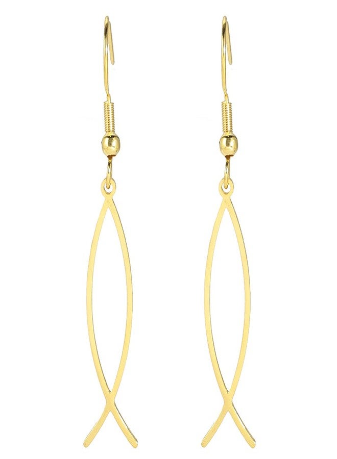 UNIFT Jesus Fish Faith Symbol Earrings for Women Stainless Steel Chic Arc Fish Hook Earring Christian Jewelry (gold) - Image 1
