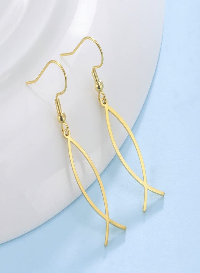 UNIFT Jesus Fish Faith Symbol Earrings for Women Stainless Steel Chic Arc Fish Hook Earring Christian Jewelry (gold) - Image 5