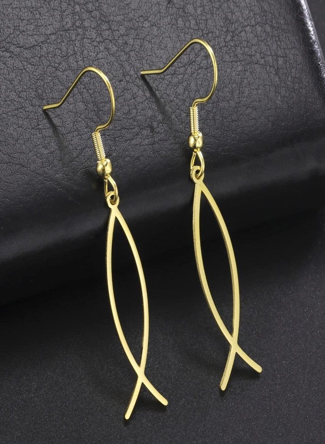 UNIFT Jesus Fish Faith Symbol Earrings for Women Stainless Steel Chic Arc Fish Hook Earring Christian Jewelry (gold) - Image 4