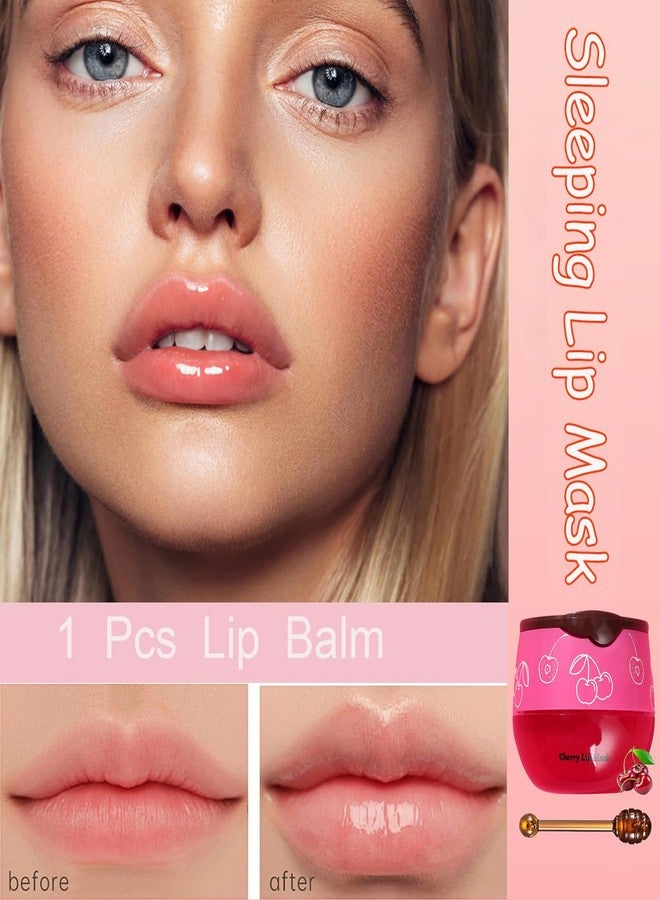 TIRDET 1 PCS Bee Lip Balm Honey Pot, Exfoliating Cherry Sleeping Lip Mask Overnight with Sticks, Prevention Dry Hydrating and Crack Scrubs - Image 4