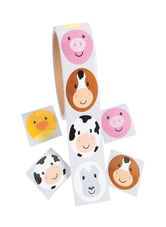 Fun Express Face Farm Animal Stickers, 1 Roll with 100 Stickers - Party Favors and Classroom Handouts - Image 1