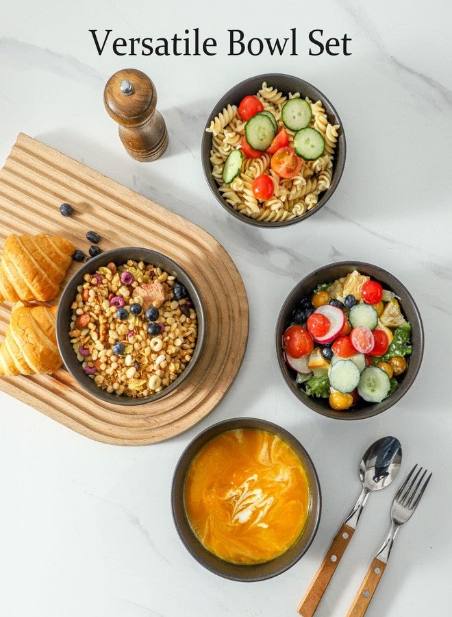 Tikooere Soup Bowls, 24 oz Cereal Bowls Set of 4, Ceramic Bowls Set for Salad, Fruit, Ramen, Dessert, Stoneware Bowls for Kitchen Decor Gift, Dishwasher Microwave Safe, Matte Black - Image 5