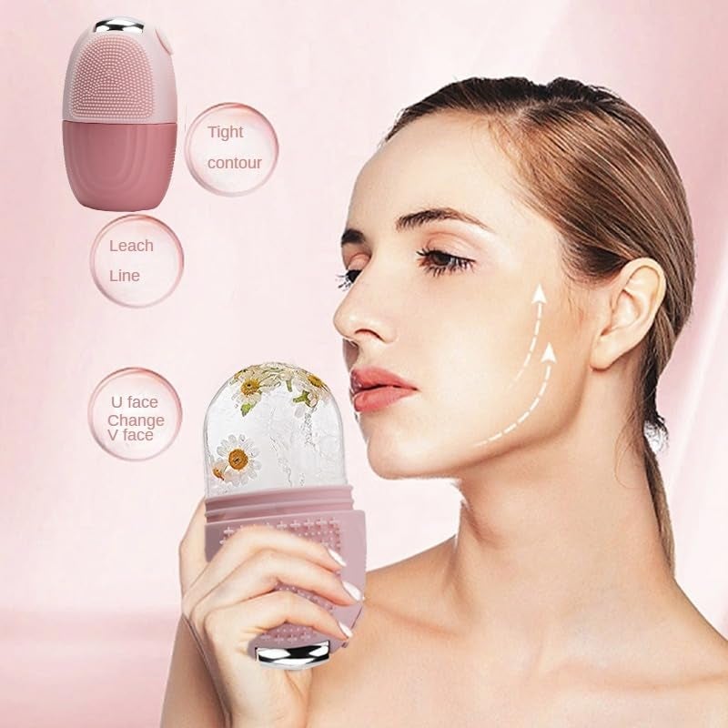 Ice Roller for Face - 3 in 1 Reusable Face Massage Roller with Shiny Metal Roller, Skin Tightening & Toning Tool with Brush for Cleansing Skin & Makeup Brushes, Puffy Eye Bags Remover - Image 2