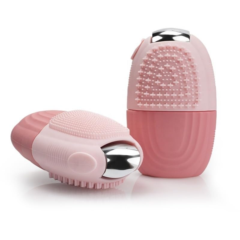 Ice Roller for Face - 3 in 1 Reusable Face Massage Roller with Shiny Metal Roller, Skin Tightening & Toning Tool with Brush for Cleansing Skin & Makeup Brushes, Puffy Eye Bags Remover - Image 1