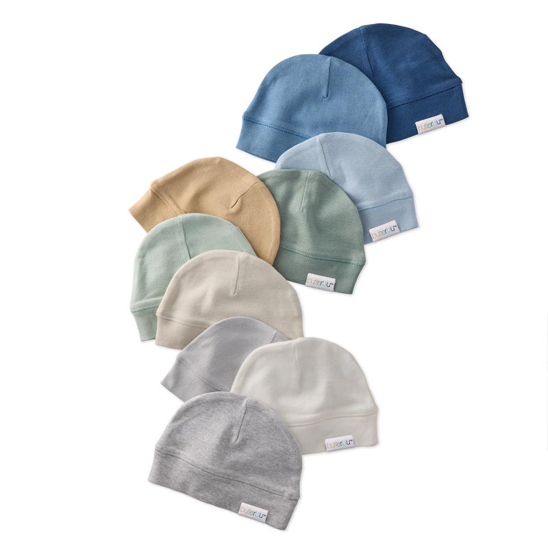 Butterblu Charlie 10-Pack Caps 100% Organic Cotton Beanie Hats for Newborn and Baby Girls, Boys, Unisexâ€‹, Seafoam Terra Rainbow, One Size - Image 1