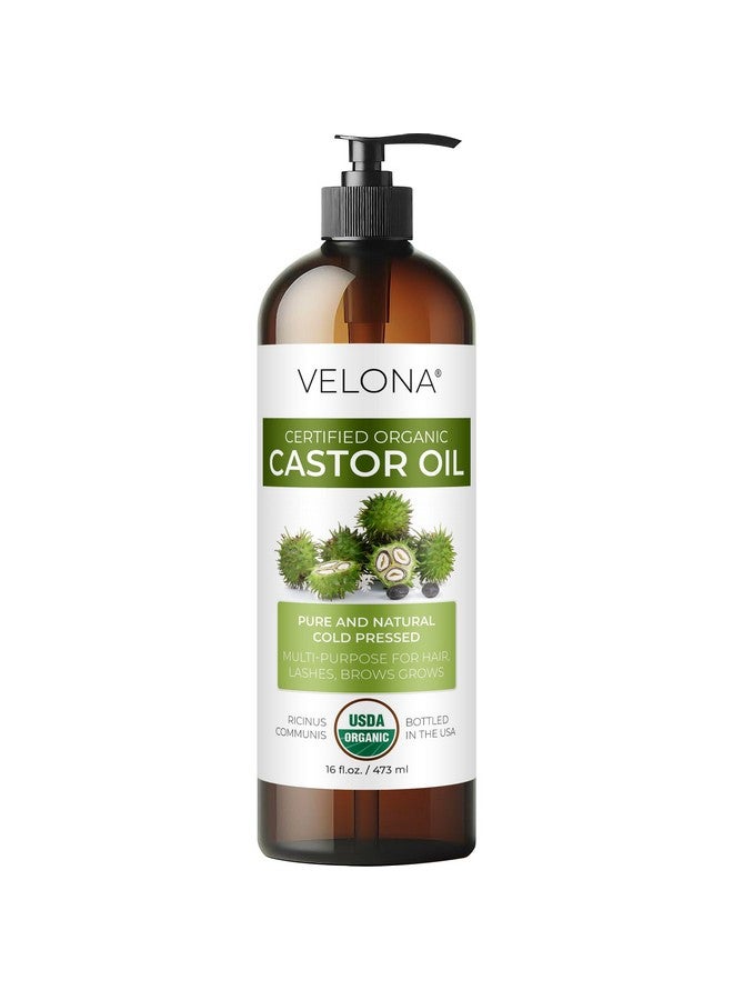velona Usda Certified Organic Castor Oil16 Oz (With Pump) Moisturizing For Hair Boost Eyelashes Eyebrows Cold Pressed Natural Oil Usp Grade Hexane Free Lash Serum Caster - Image 1