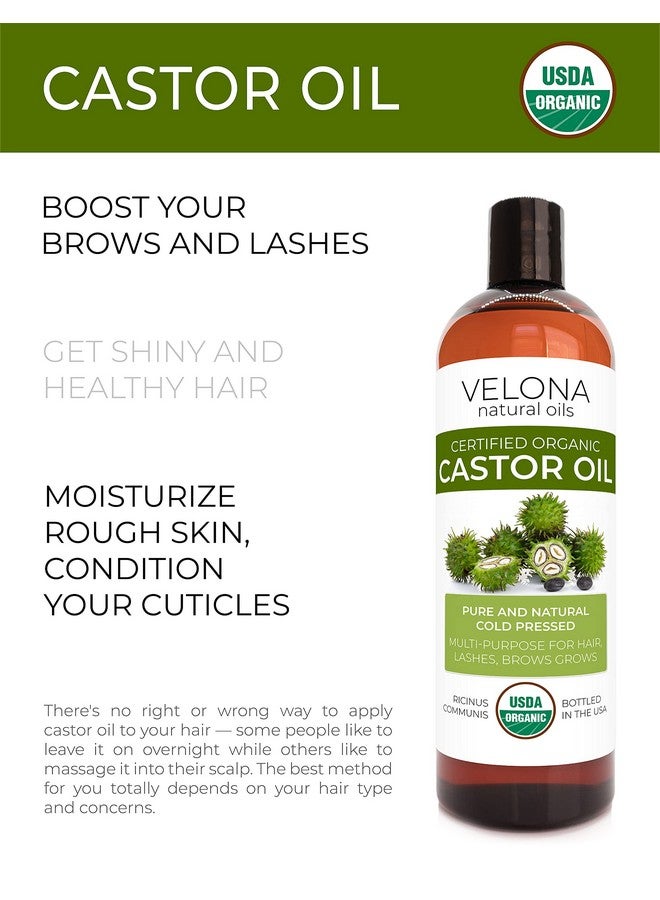 velona Usda Certified Organic Castor Oil16 Oz (With Pump) Moisturizing For Hair Boost Eyelashes Eyebrows Cold Pressed Natural Oil Usp Grade Hexane Free Lash Serum Caster - Image 2