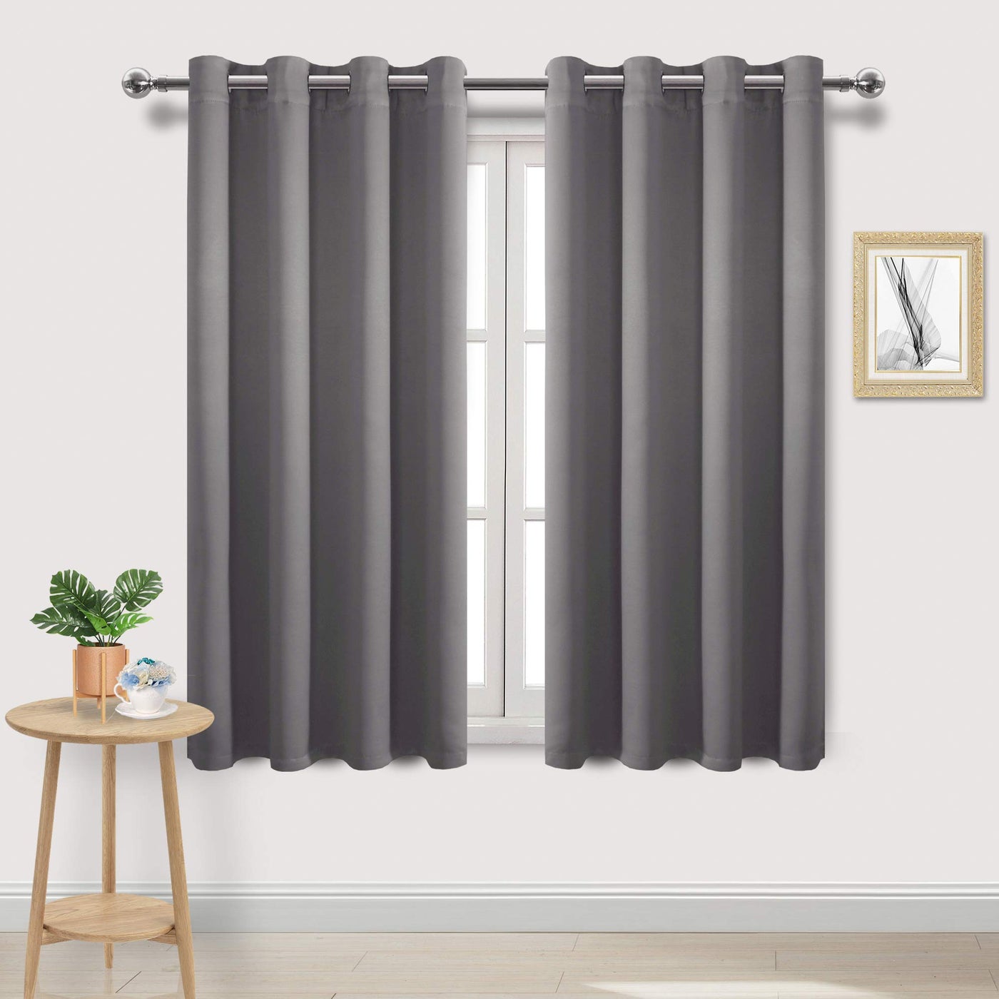 DWCN Grey Room Darkening Blackout Curtains Thermal Light Blocking Drapes for Bedroom Living Room W52 x L63 Inch Length Set of 2