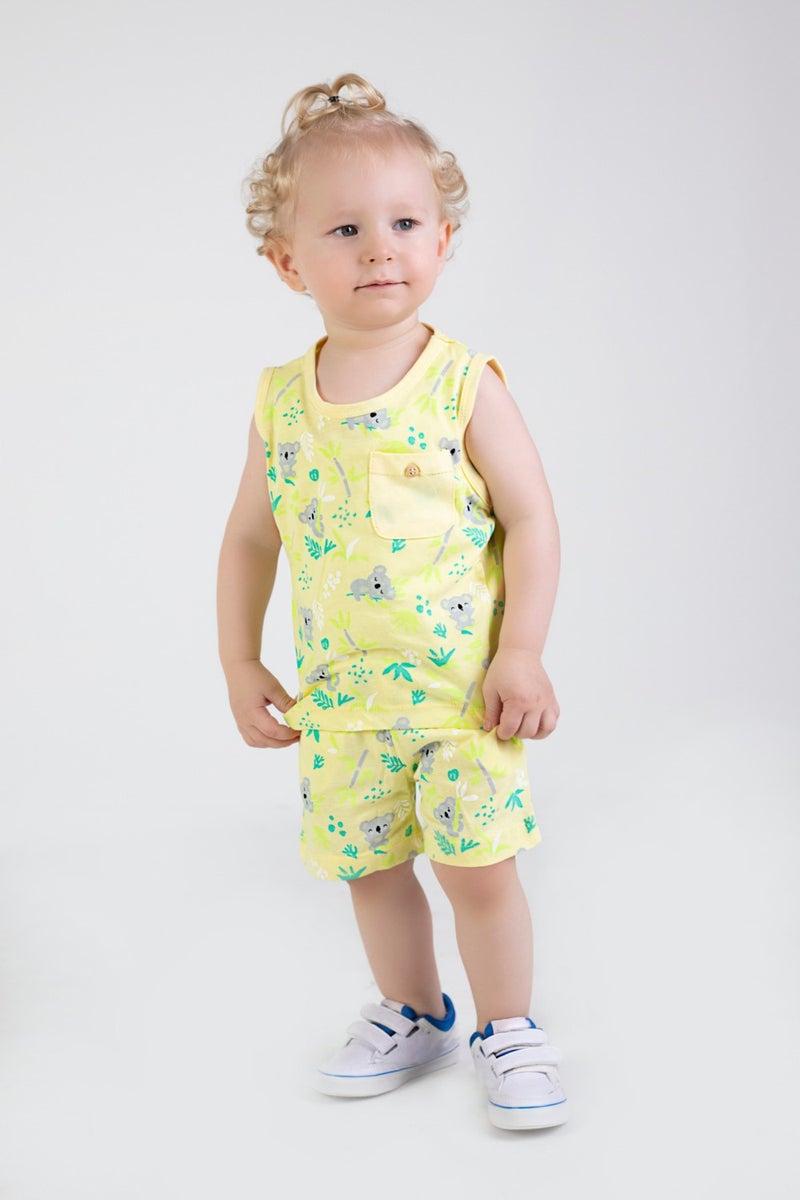 Harika Kids Boy Cute Pattern Sleeveless Tank Top and Basic Shorts Set - Image 2