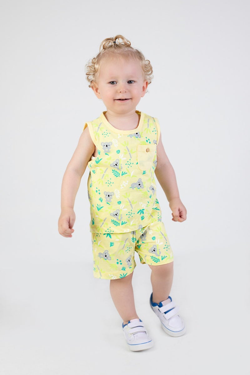 Harika Kids Boy Cute Pattern Sleeveless Tank Top and Basic Shorts Set - Image 3