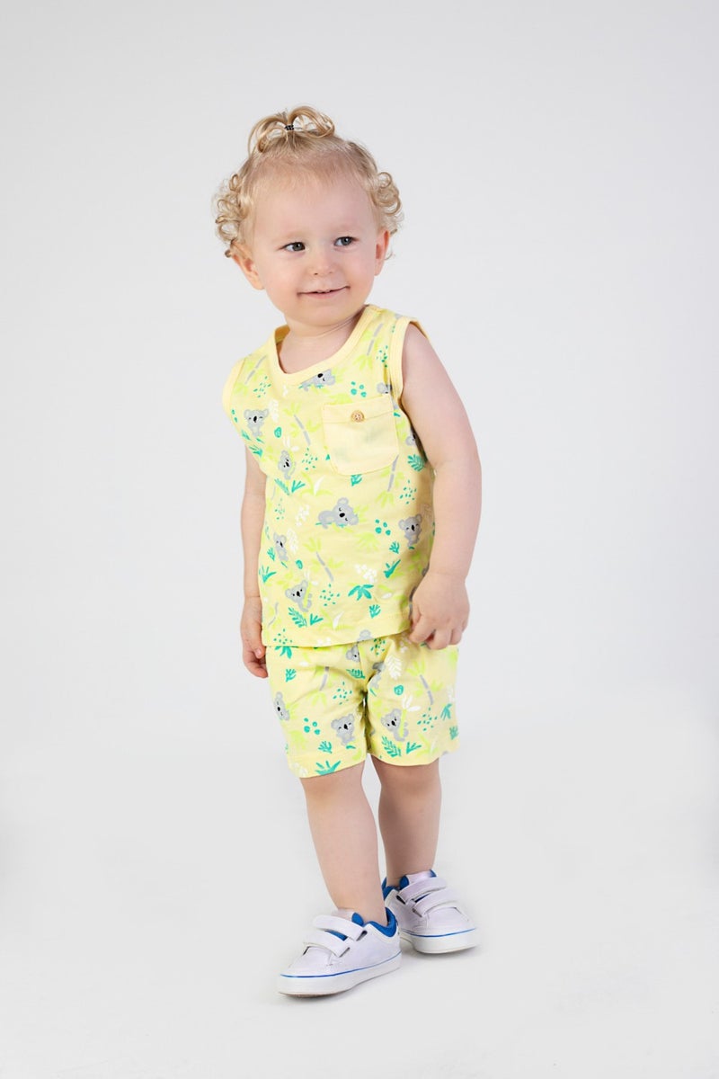 Harika Kids Boy Cute Pattern Sleeveless Tank Top and Basic Shorts Set - Image 1
