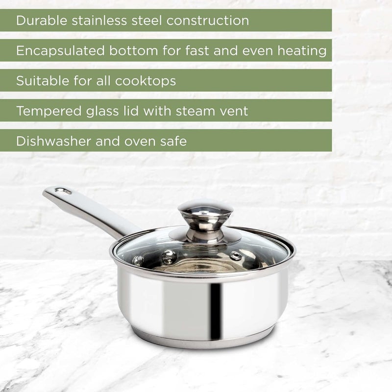 Ecolution Stainless Steel Sauce Pan, Encapsulated Induction Ready Cooking Pot with Glass Lid, Oven Safe, Dishwasher Safe Soup Pot, 1-Quart - Image 2