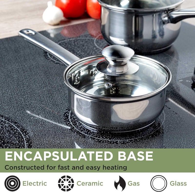Ecolution Stainless Steel Sauce Pan, Encapsulated Induction Ready Cooking Pot with Glass Lid, Oven Safe, Dishwasher Safe Soup Pot, 1-Quart - Image 3