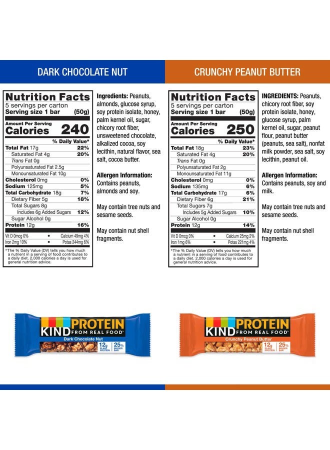 KIND Protein Bars Variety Pack, Gluten Free, Healthy Snacks, Crunchy Peanut Butter, Dark Chocolate Nut, 12g Protein, 10 Count - Image 2