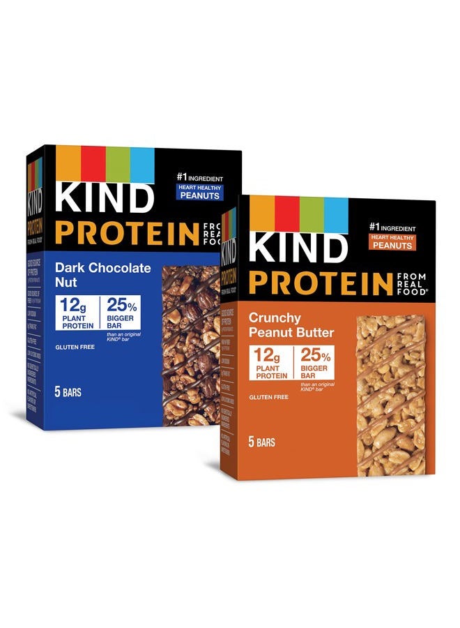 KIND Protein Bars Variety Pack, Gluten Free, Healthy Snacks, Crunchy Peanut Butter, Dark Chocolate Nut, 12g Protein, 10 Count - Image 1
