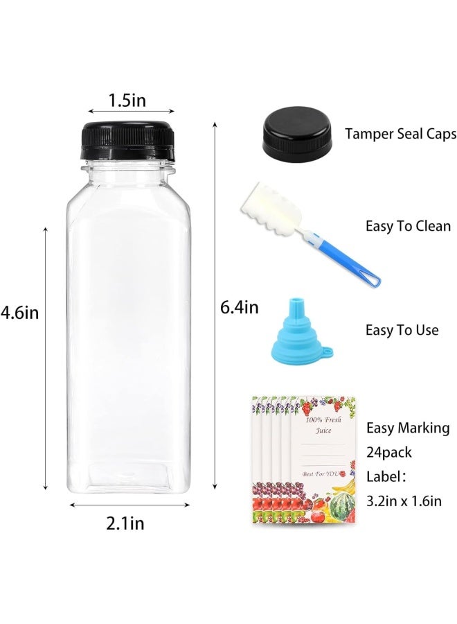 20 Pieces Empty Plastic Juice Bottles With Caps,12Oz/350Ml Reusable Juice/Milk/Water Bottles For Kids, Clear Bulk Beverage Containers With Lids, Label, Funnel And Brush For Juicing, Milk, Smoothie - Image 3
