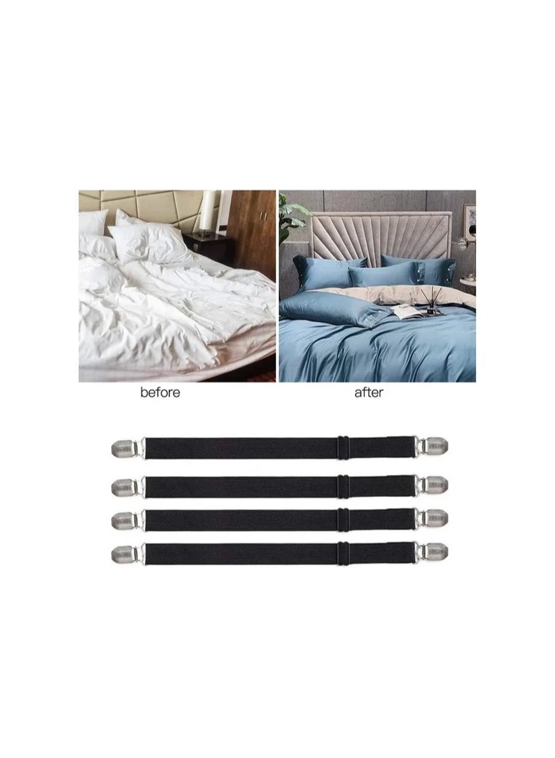 4-Pieces/Set Bed Sheet Straps Holders Fitted Sheet Clips,Adjustable Sheet Suspenders,Mattress Fasteners Gripper,Corner Clips for Bed Mattress Cover Fitted Bed Sheets - Image 1